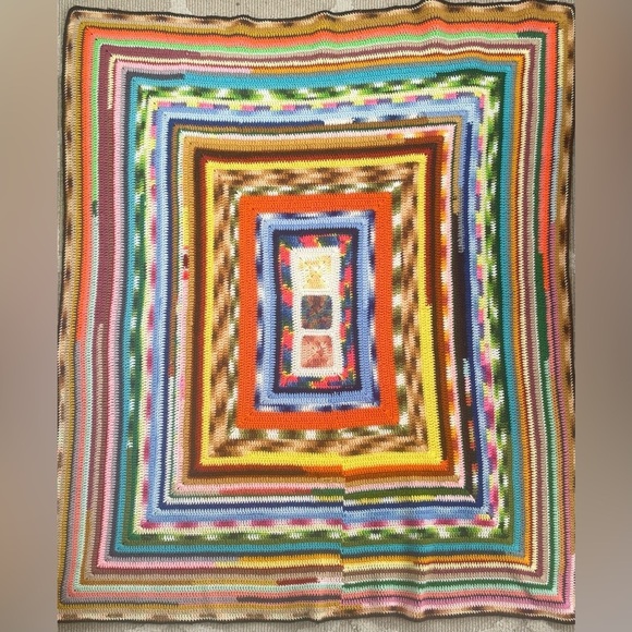 Handmade Crocheted Afghan Blanket Throw Quilt Multicolor Rainbow 58X66 - Picture 3 of 7